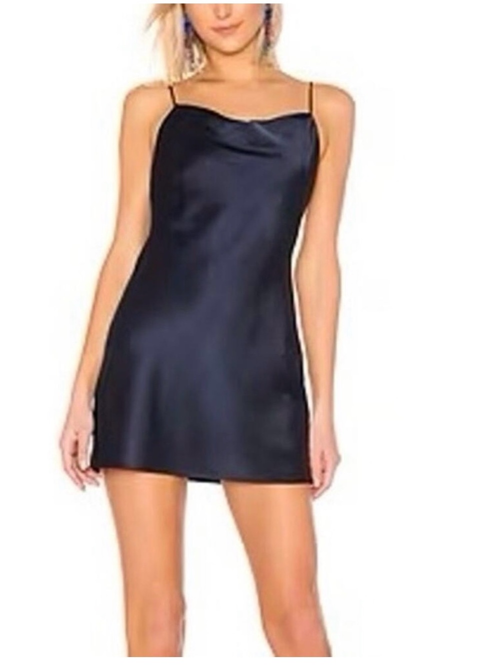 Alice + Olivia Navy Blue Harmony Satin Slip Strap  Cowl Neck Mini Draped Dress 2